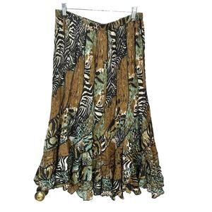 Bohemian Broomstick Skirt Animal Mixed Media Print‎ Lined Womens 2X Artsy Folk